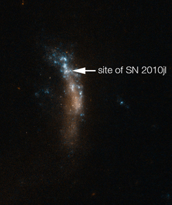 Picture of the dwarf galaxy with the SN 2010 marked