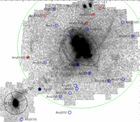 Map of the Andromeda galaxy and satellite galaxies around it