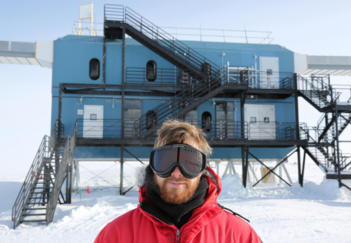 Morten Medici in front of the lab at the South Pole