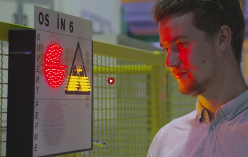 Mikkel Agerbæk Sørensen at the entrance of the instrument IN6 at the Institute Laue-Langevin in Grenoble.