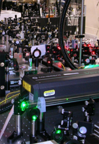 Lab filled with lasers, mirrors and lenses
