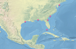 The monitoring stations displayed on map of the eastern US