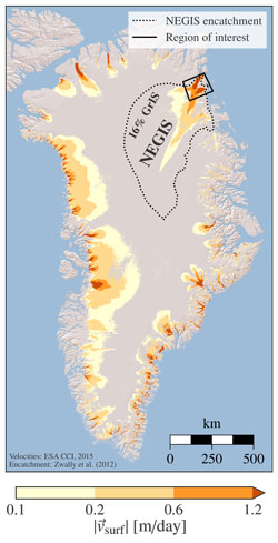 Map of Greenland with marked NEGIS perimeter