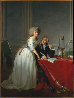 Marie-Anne Pierrette Paulze eller Madame Lavoisier var kunstner, og havde studeret hos David, maleren af dette dobbeltportræt.