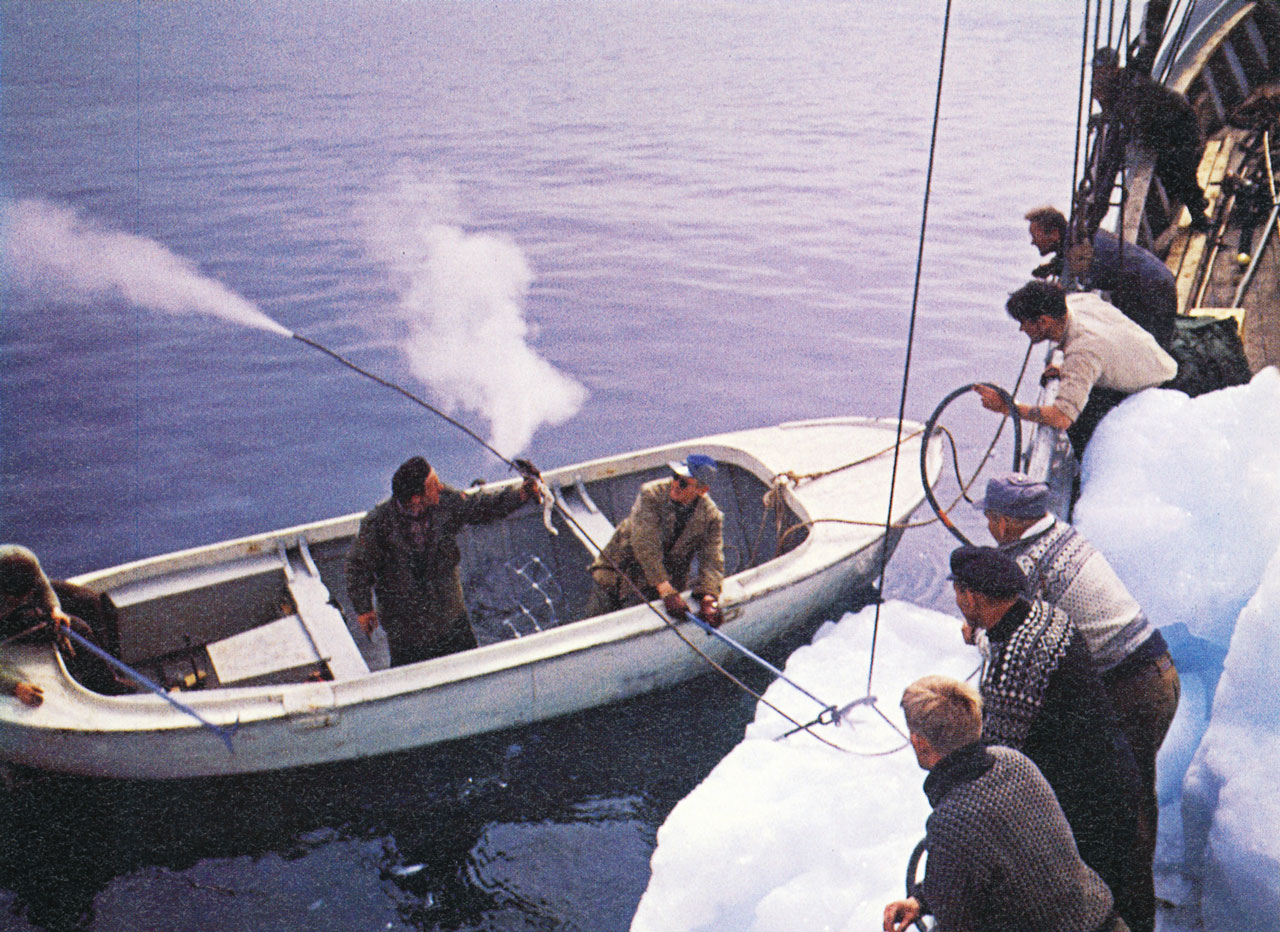 Raising ice onto a boat