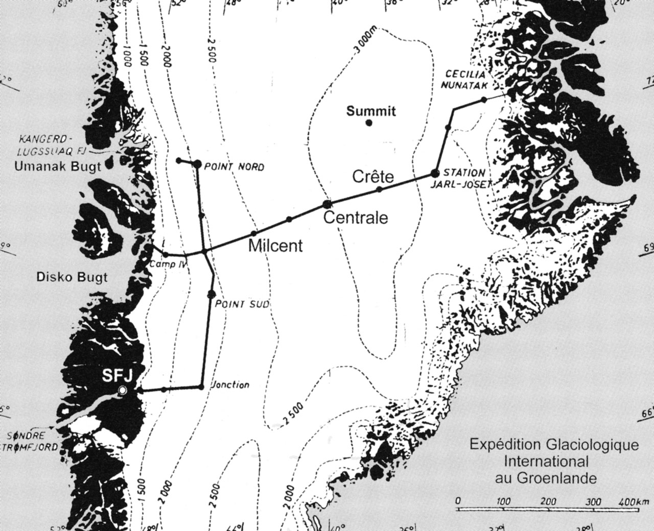 Map of Greenland with marked zones