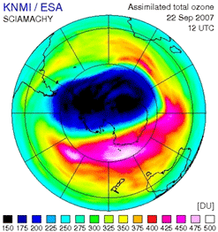 Tykkelse af ozonlaget fordelt på jordkloden