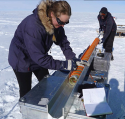 Researches making measurements of the ice