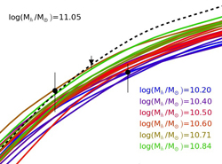 The mass proflles of simulated Ultra-Diffuse galaxies (colored lines) and observed ones (black symbols),