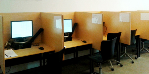 Computer screens in cubicles