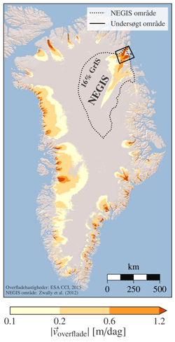 Gletsjer vist på Grønlandskort