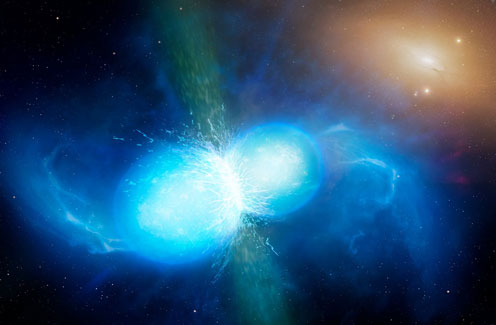 Artistic creation of clashes between two neutron stars