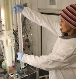 Monica Arienzo holding an ice core