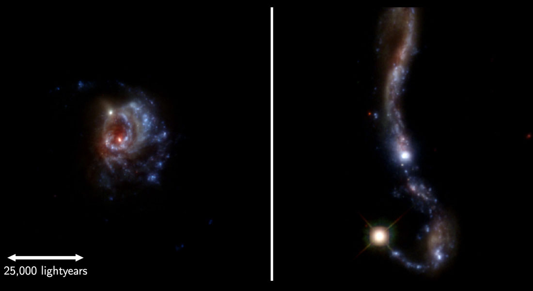Two of the 45 galaxies in the sample of local galaxies, observed with the Hubble Space Telescope. 