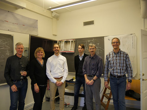 Nicholas with supervisor and evaluation committe. From left: Peter Ditlevsen, Christine Hvidberg, Nicholas Rathmann, Joachim Mathiesen, Edwin Waddington and Ralf Greve.