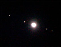 The planet Jupiter and its four largest moons