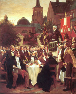 Painting of a meeting between scientists