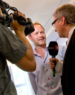 Troels Petersen getting interviewed by DR