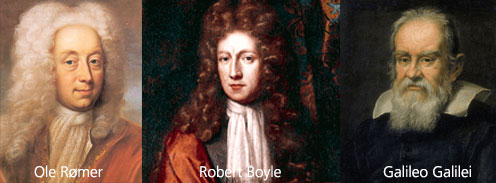Ole Christensen Rømer, Robert Boyle og Galileo Galilei.