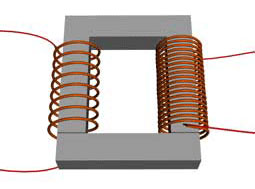 Transformator: spoler med forskelligt antal vindinger om jernkerne